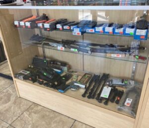 Knives, blades and tools on display at Ammo Guy in Orange County.